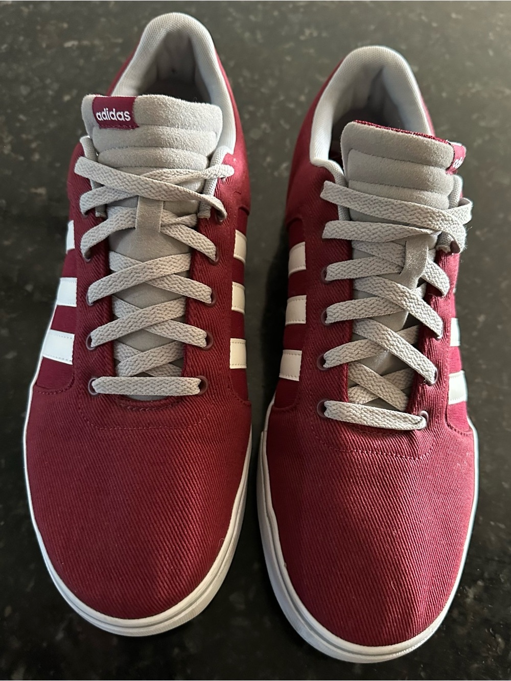 adidas Maroon Canvas Sneakers with White Stripes and Gray Laces